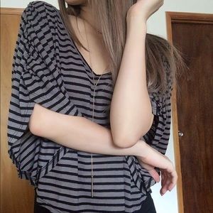 Stripes Batwing V-neck Crop Top